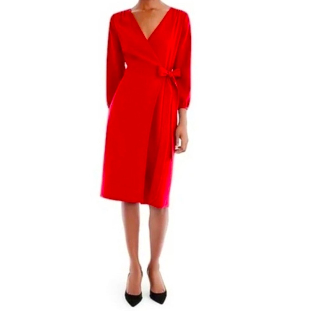 J. Crew Wrap Dress in 365 Crepe in Cherry Red (4)